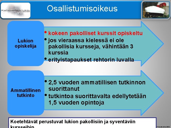 Älä Osallistumisoikeus muuta perustyylidiaa Lukion opiskelija • kokeen pakolliset kurssit opiskeltu • jos vieraassa