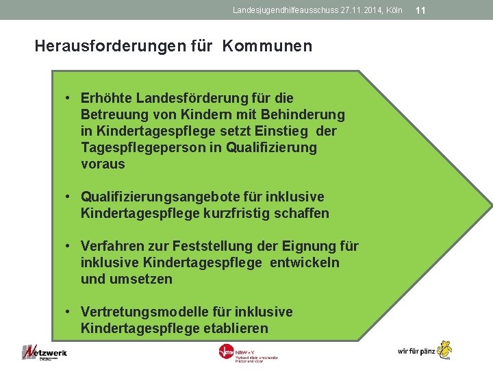 Landesjugendhilfeausschuss 27. 11. 2014, Köln Herausforderungen für Kommunen • Erhöhte Landesförderung für die Betreuung