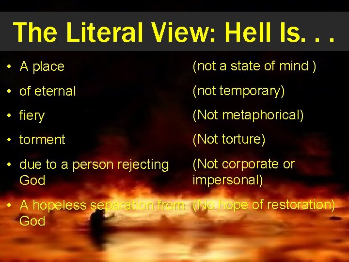 The Literal View: Hell Is. . . • A place (not a state of