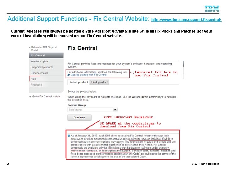 Additional Support Functions - Fix Central Website: http: //www. ibm. com/support/fixcentral/ Current Releases will