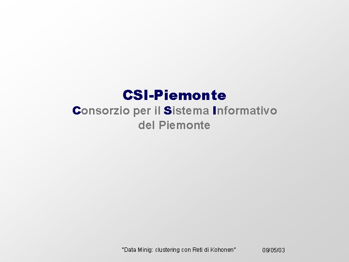 CSI-Piemonte Consorzio per il Sistema Informativo del Piemonte “Data Minig: clustering con Reti di