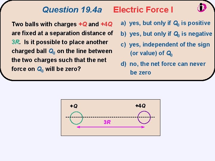 Question 19. 4 a Electric Force I Two balls with charges +Q and +4