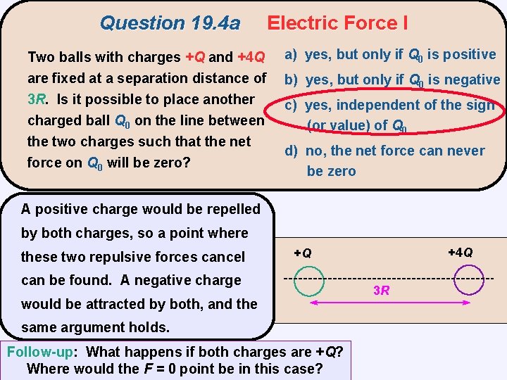 Question 19. 4 a Electric Force I Two balls with charges +Q and +4