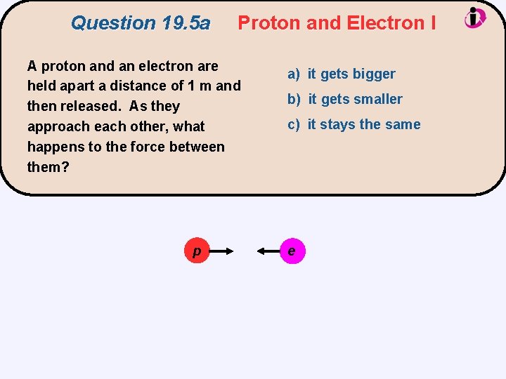 Question 19. 5 a Proton and Electron I A proton and an electron are