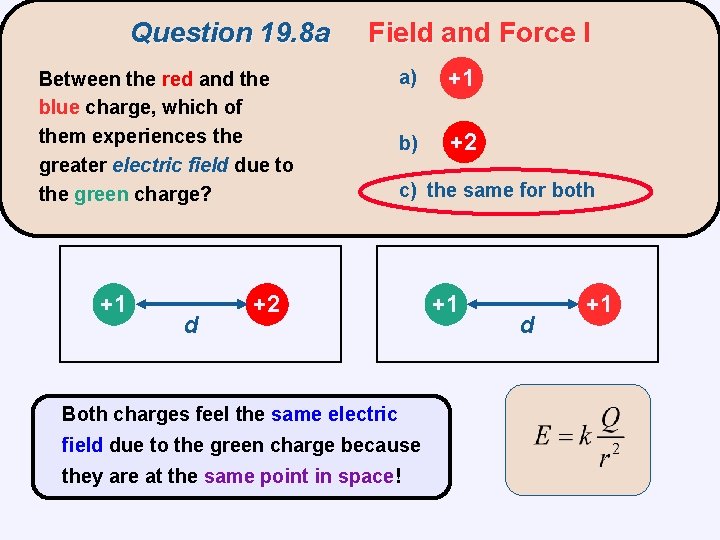 Question 19. 8 a Between the red and the blue charge, which of them