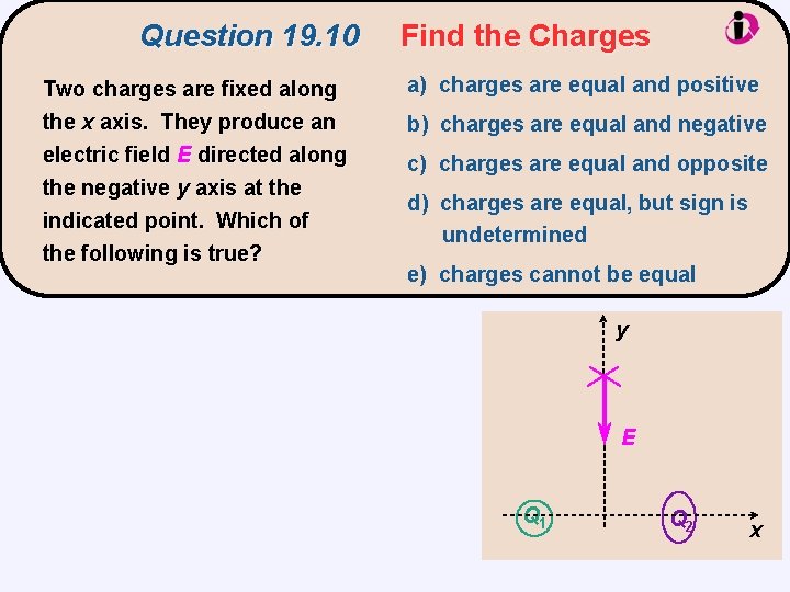 Question 19. 10 Two charges are fixed along the x axis. They produce an