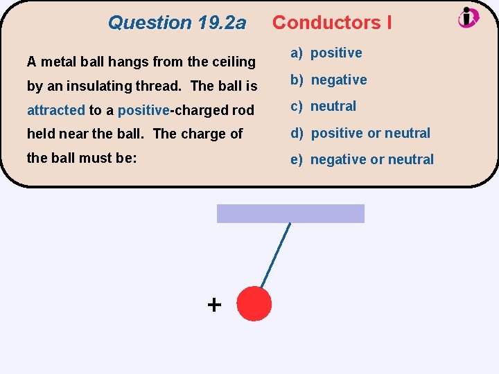 Question 19. 2 a A metal ball hangs from the ceiling Conductors I a)