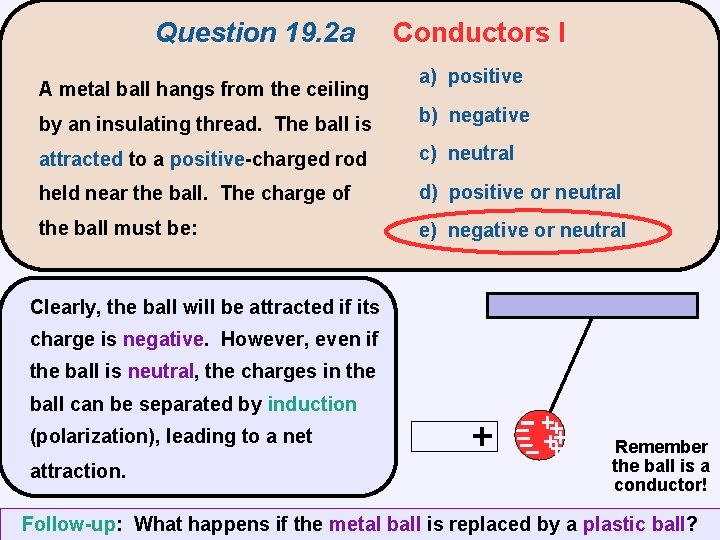 Question 19. 2 a A metal ball hangs from the ceiling Conductors I a)