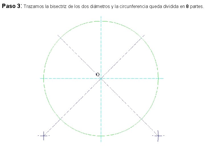 Paso 3: Trazamos la bisectriz de los diámetros y la circunferencia queda dividida en