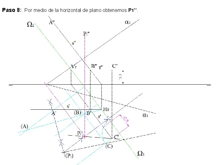 Paso 8: Por medio de la horizontal de plano obtenemos P 1’’. 