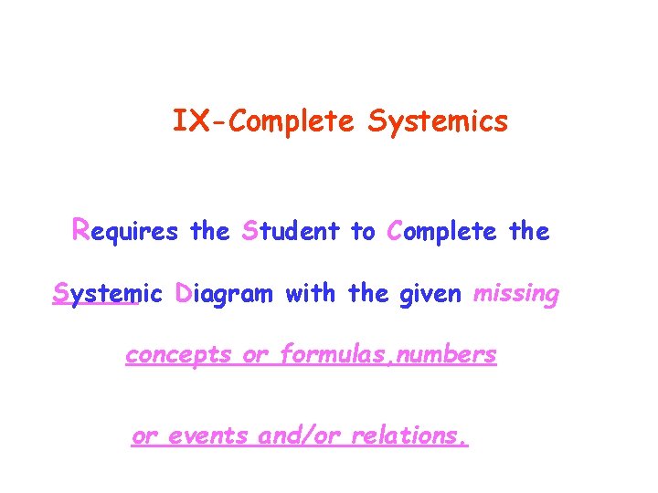 IX-Complete Systemics Requires the Student to Complete the Systemic Diagram with the given missing