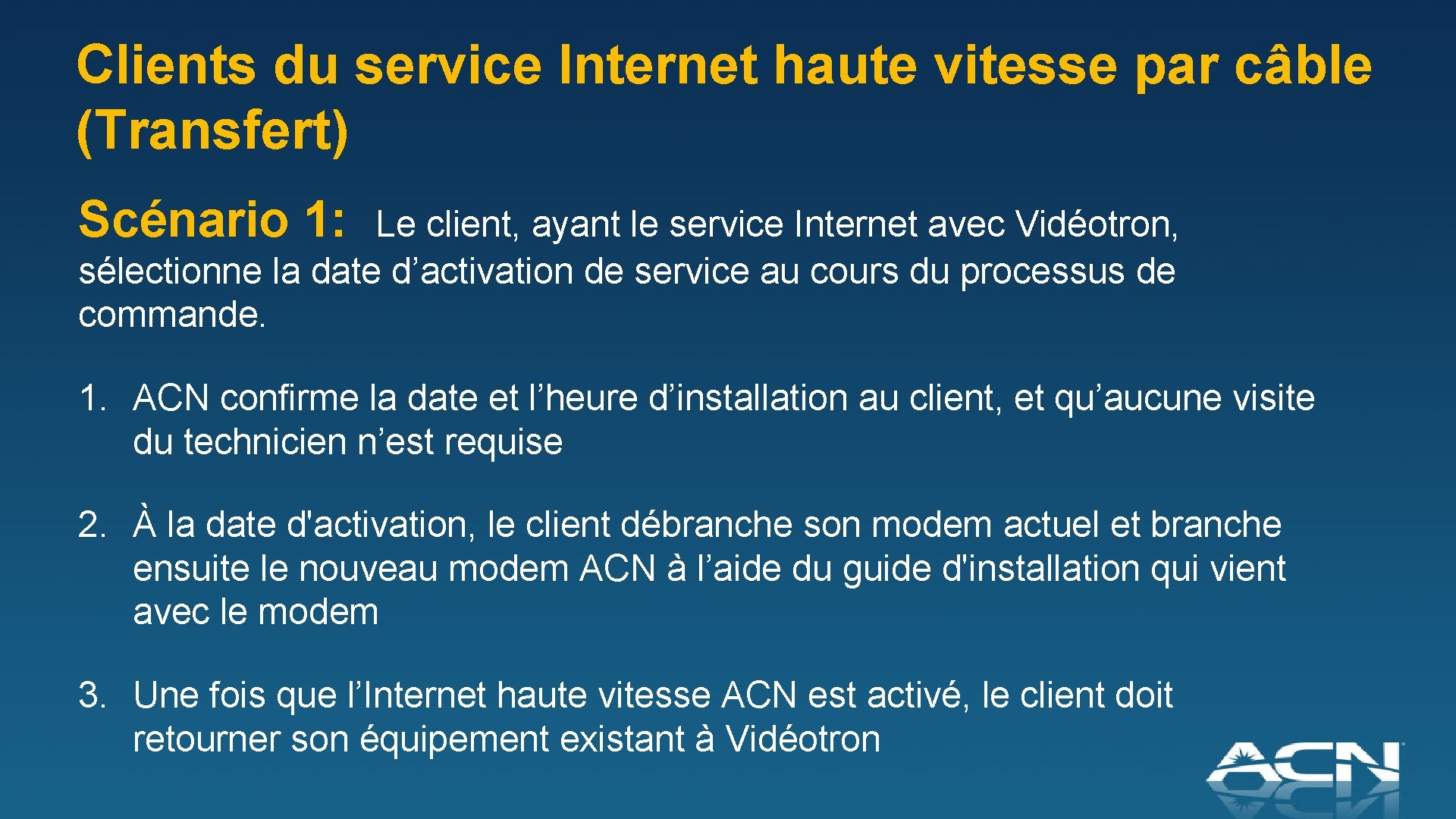 Clients du service Internet haute vitesse par câble (Transfert) Scénario 1: Le client, ayant
