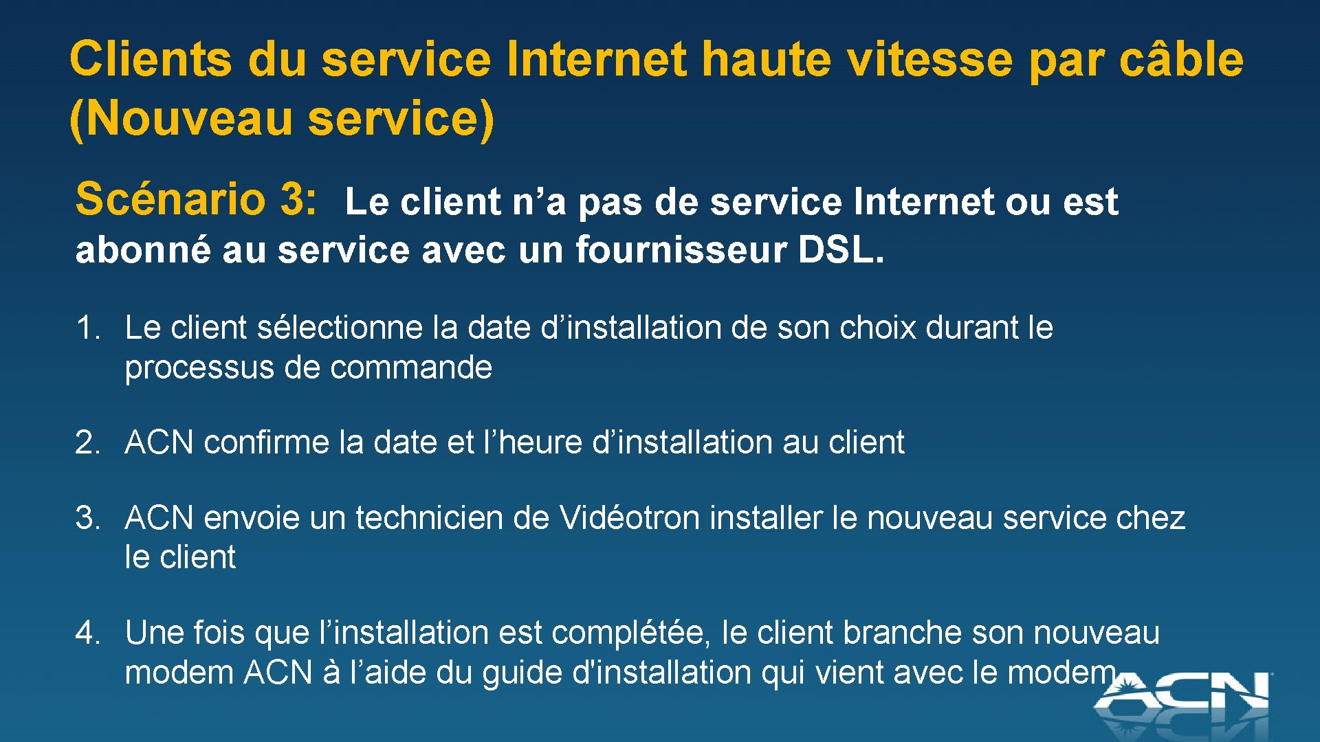 Clients du service Internet haute vitesse par câble (Nouveau service) Scénario 3: Le client
