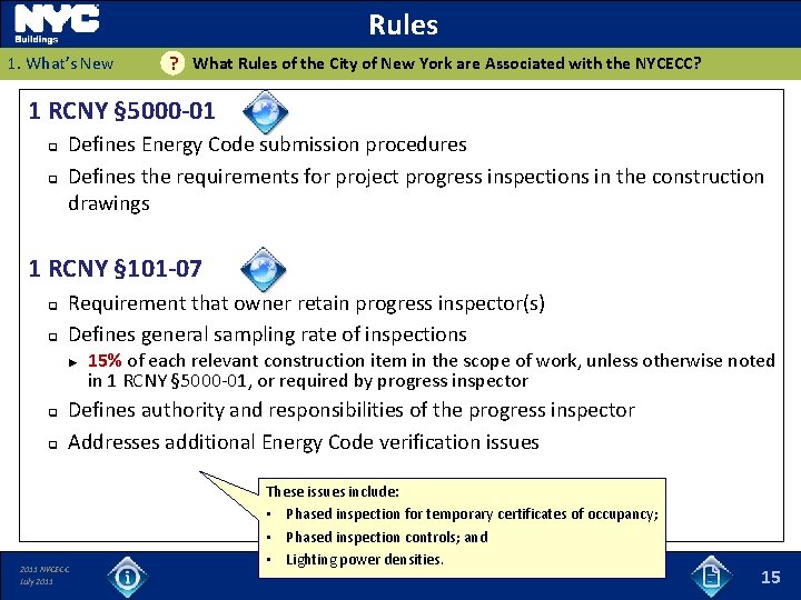 Rules 1. What’s New ? What Rules of the City of New York are