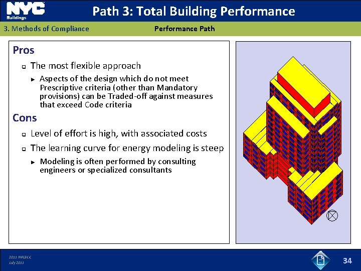 Path 3: Total Building Performance 3. Methods of Compliance Performance Path Pros q The