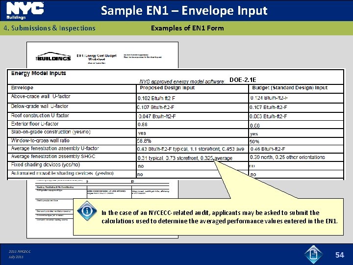 Sample EN 1 – Envelope Input 4. Submissions & Inspections Examples of EN 1