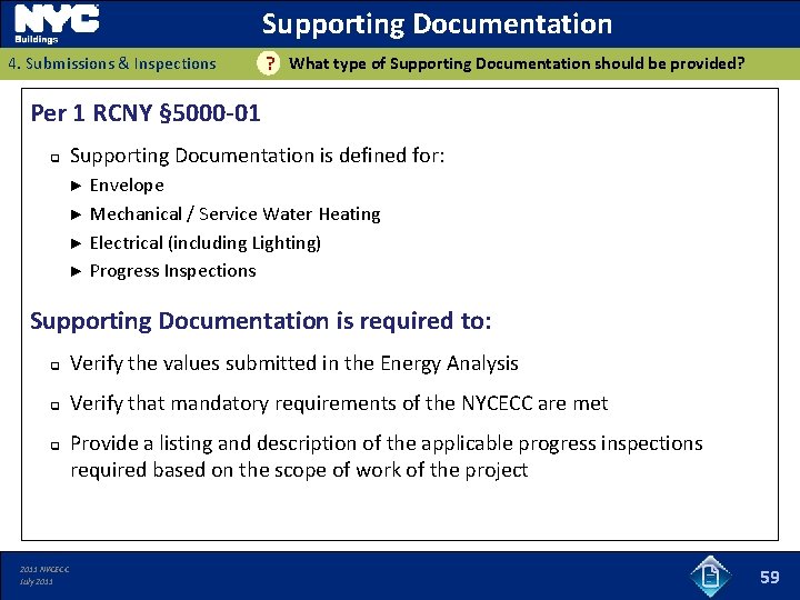 Supporting Documentation 4. Submissions & Inspections ? What type of Supporting Documentation should be