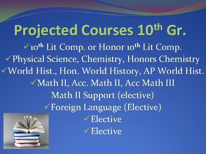 th Projected Courses 10 Gr. ü 10 th Lit Comp. or Honor 10 th