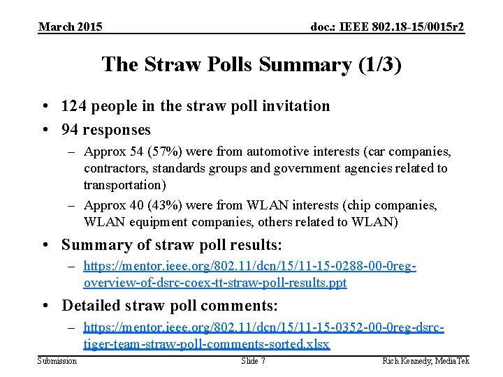 March 2015 doc. : IEEE 802. 18 -15/0015 r 2 The Straw Polls Summary