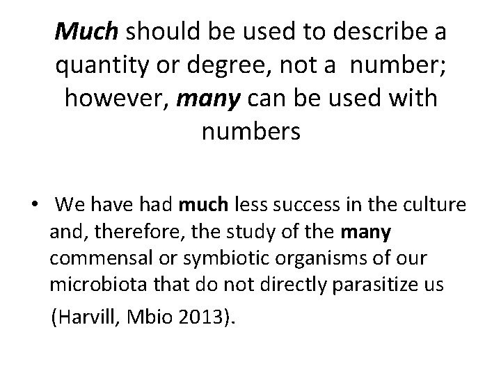 Much should be used to describe a quantity or degree, not a number; however,