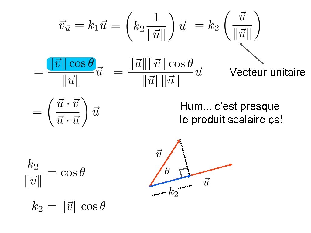 Vecteur unitaire Hum. . . c’est presque le produit scalaire ça! 