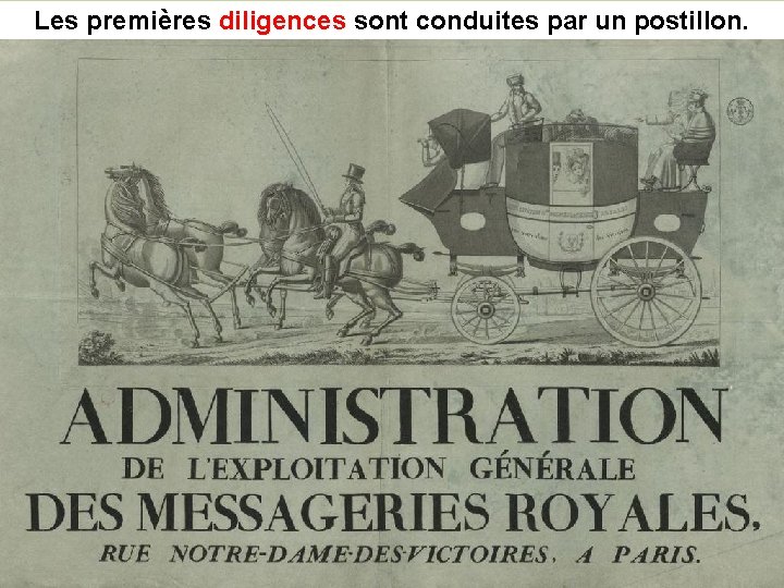Les premières diligences sont conduites par un postillon. 