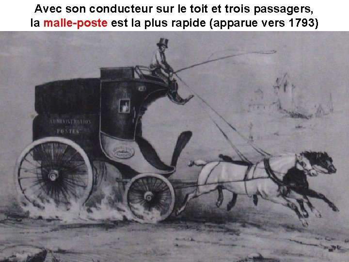 Avec son conducteur sur le toit et trois passagers, la malle-poste est la plus