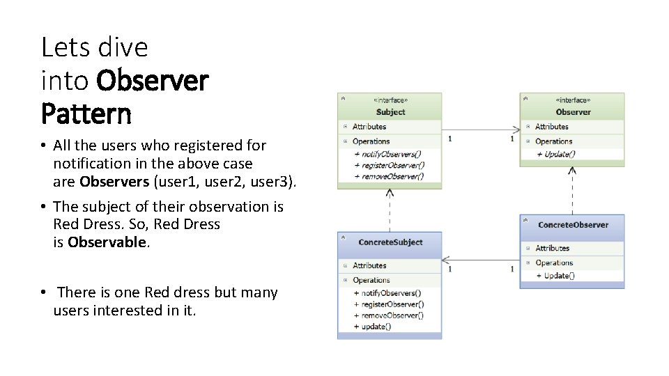 Lets dive into Observer Pattern • All the users who registered for notification in