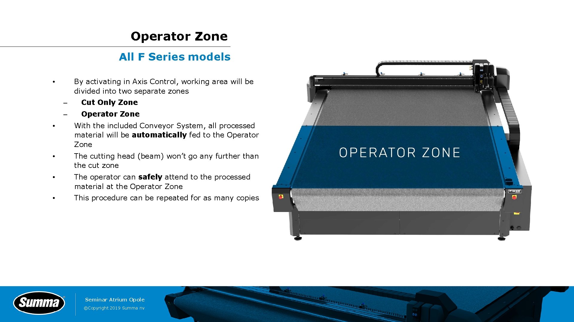 Operator Zone All F Series models By activating in Axis Control, working area will