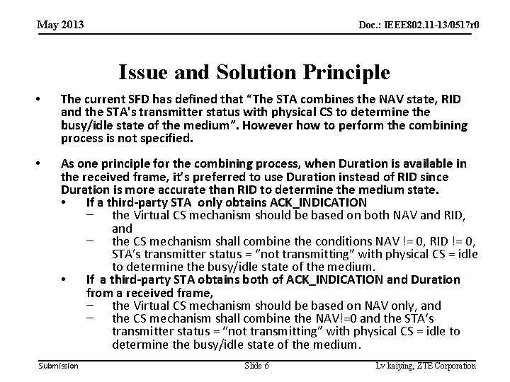 May 2013 Doc. : IEEE 802. 11 -13/0517 r 0 Issue and Solution Principle