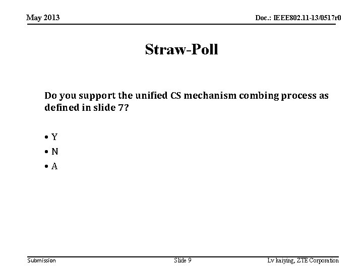 May 2013 Doc. : IEEE 802. 11 -13/0517 r 0 Straw-Poll Do you support