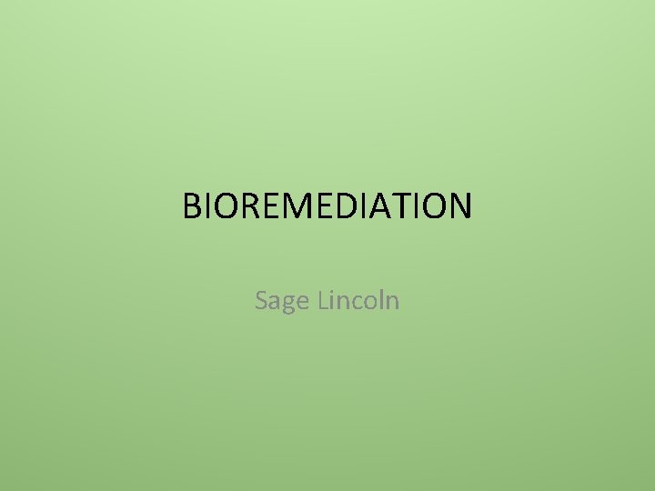 BIOREMEDIATION Sage Lincoln 