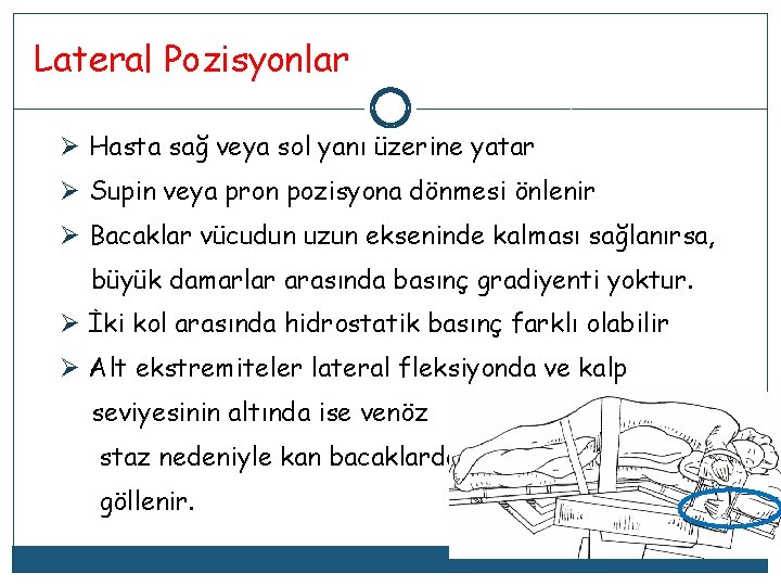 Lateral Pozisyonlar Ø Hasta sağ veya sol yanı üzerine yatar Ø Supin veya pron