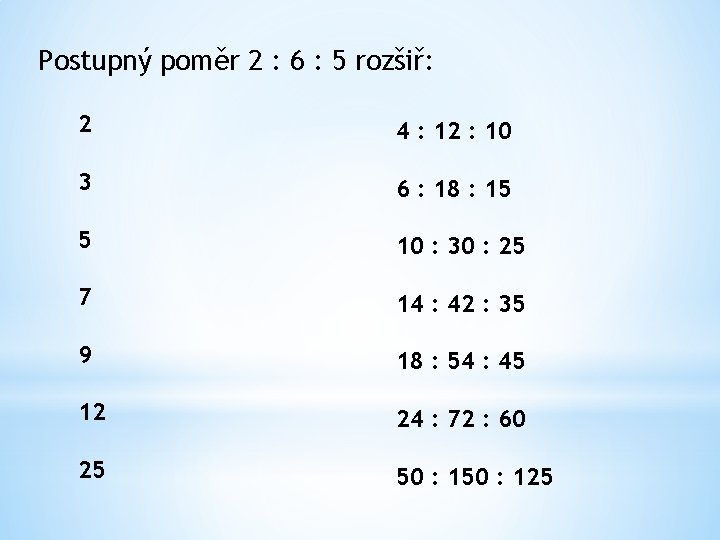 Postupný poměr 2 : 6 : 5 rozšiř: 2 4 : 12 : 10