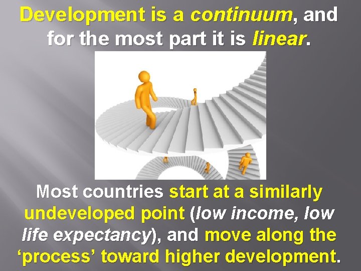 Development is a continuum, and for the most part it is linear. Most countries