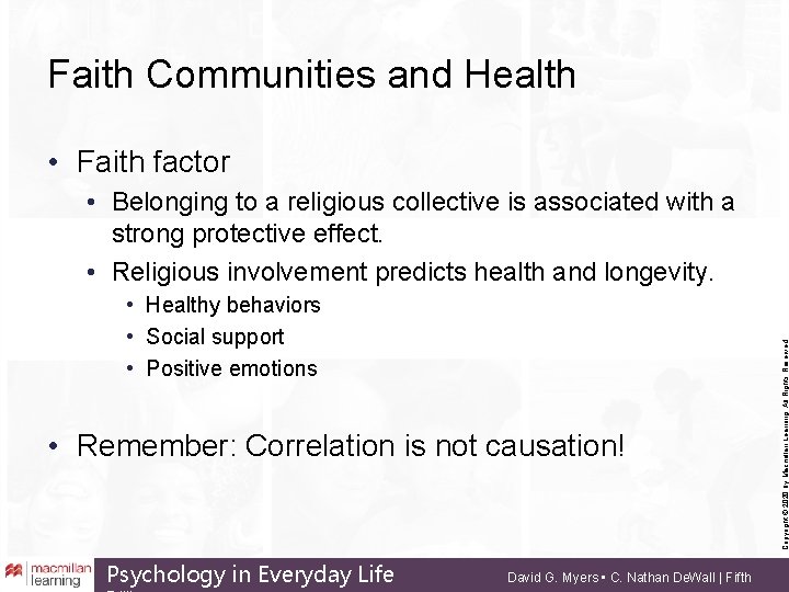 Faith Communities and Health • Faith factor • Healthy behaviors • Social support •