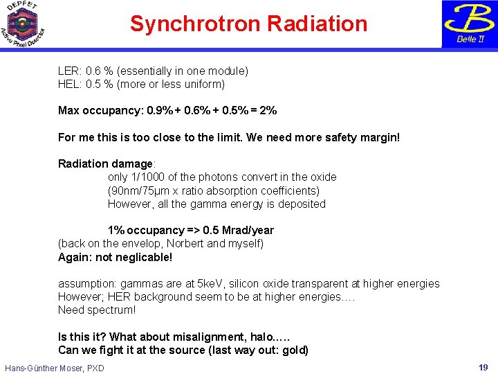 Synchrotron Radiation LER: 0. 6 % (essentially in one module) HEL: 0. 5 %