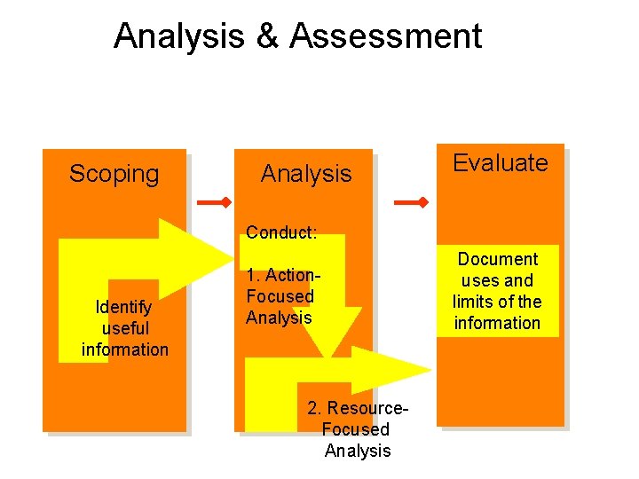 Analysis & Assessment Scoping Analysis Evaluate Conduct: Identify useful information 1. Action. Focused Analysis