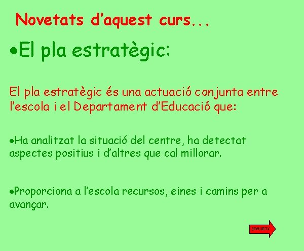 Novetats d’aquest curs. . . ·El pla estratègic: El pla estratègic és una actuació