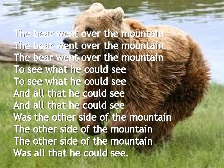 The bear went over the mountain To see what he could see And all