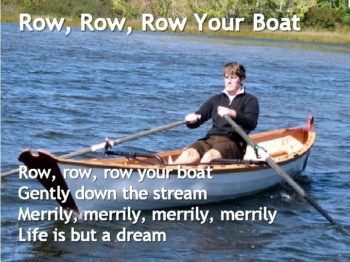 Row, Row Your Boat Row, row your boat Gently down the stream Merrily, merrily,