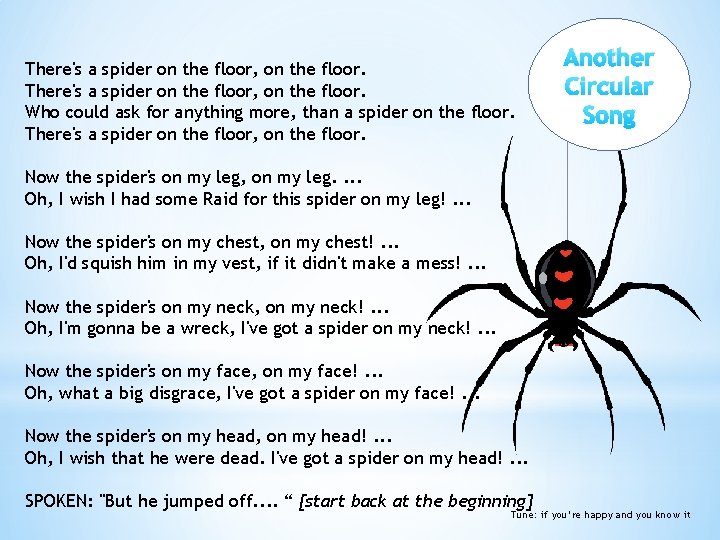 There's a spider on the floor, on the floor. Who could ask for anything