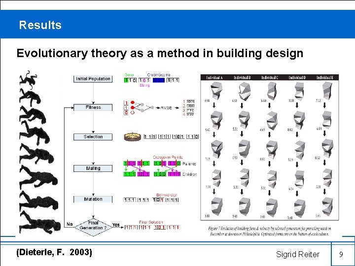 Results Evolutionary theory as a method in building design (Dieterle, F. 2003) Sigrid Reiter