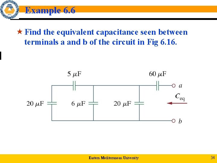 Example 6. 6 « Find the equivalent capacitance seen between terminals a and b