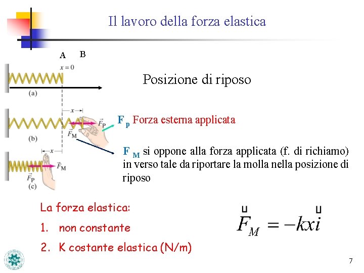 Il lavoro della forza elastica A B Posizione di riposo F p Forza esterna