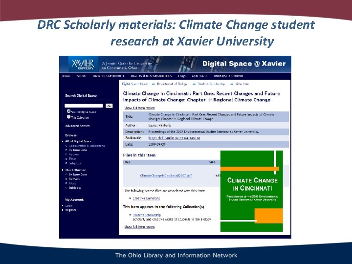 DRC Scholarly materials: Climate Change student research at Xavier University 