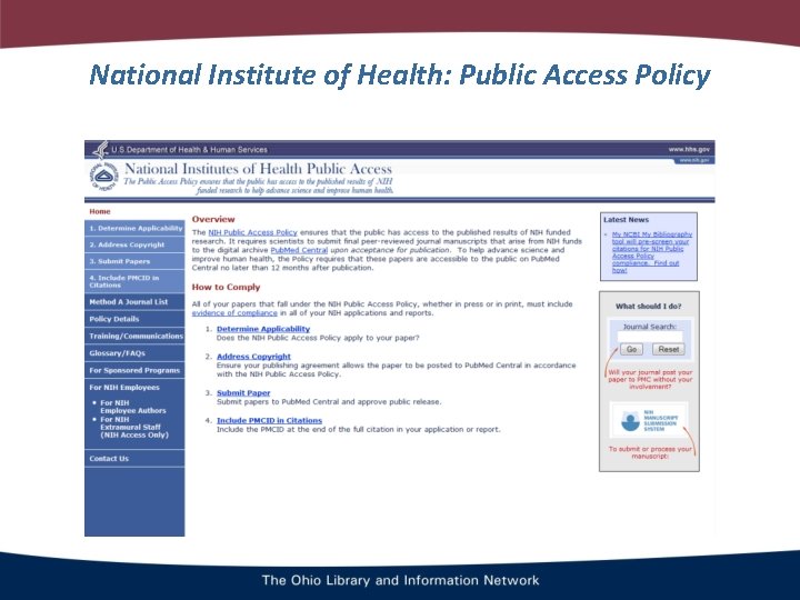 National Institute of Health: Public Access Policy 