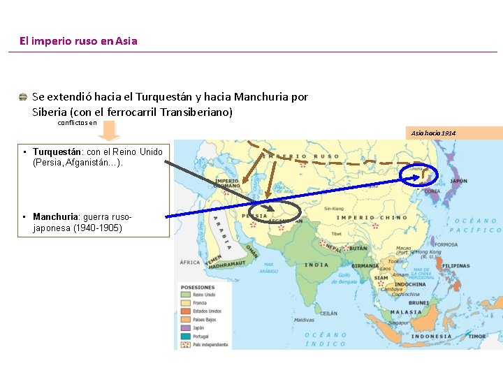 El imperio ruso en Asia Se extendió hacia el Turquestán y hacia Manchuria por