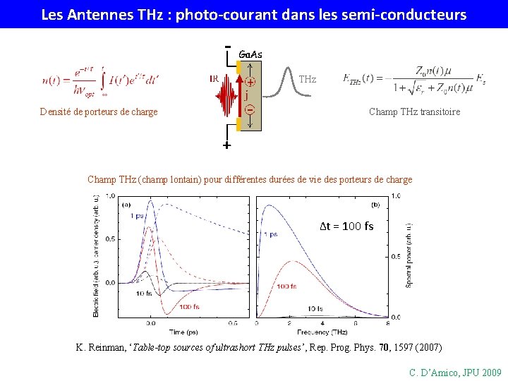 Les Antennes THz : photo-courant dans les semi-conducteurs THz Densité de porteurs de charge