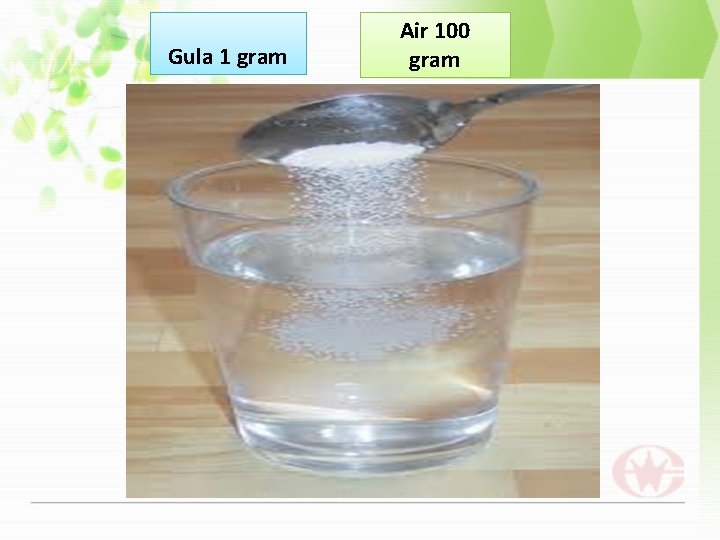 Gula 1 gram Air 100 gram 